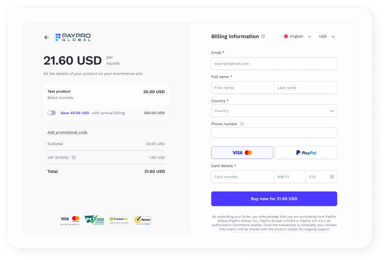 PayPro Global Checkout Page